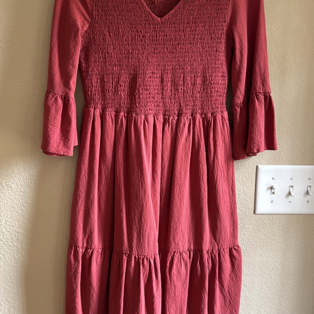 Orange Smocked Midi Dress - Picture 2 of 2